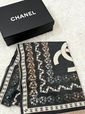 Chanel Reversible Cashmere Wool CC Logo Scarf